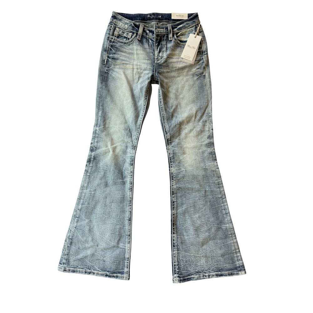 Miss Me Flare Jeans Kids 14 Blue NEW Sequin Fleur De Lis Buckle Exclusive 14R